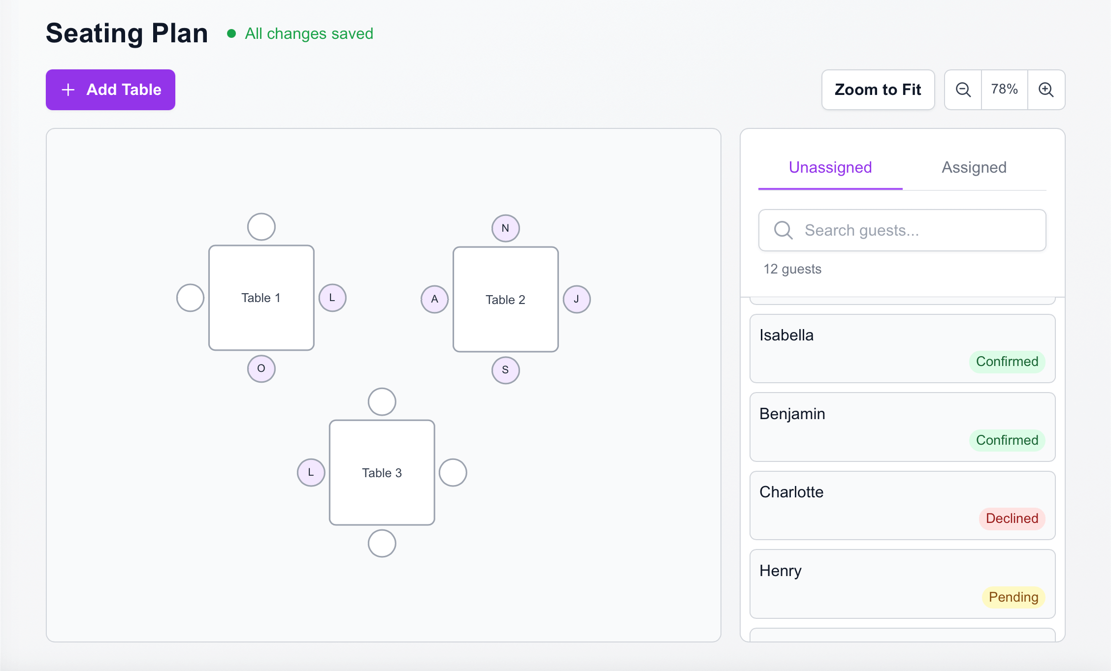 Seating plan screenshot